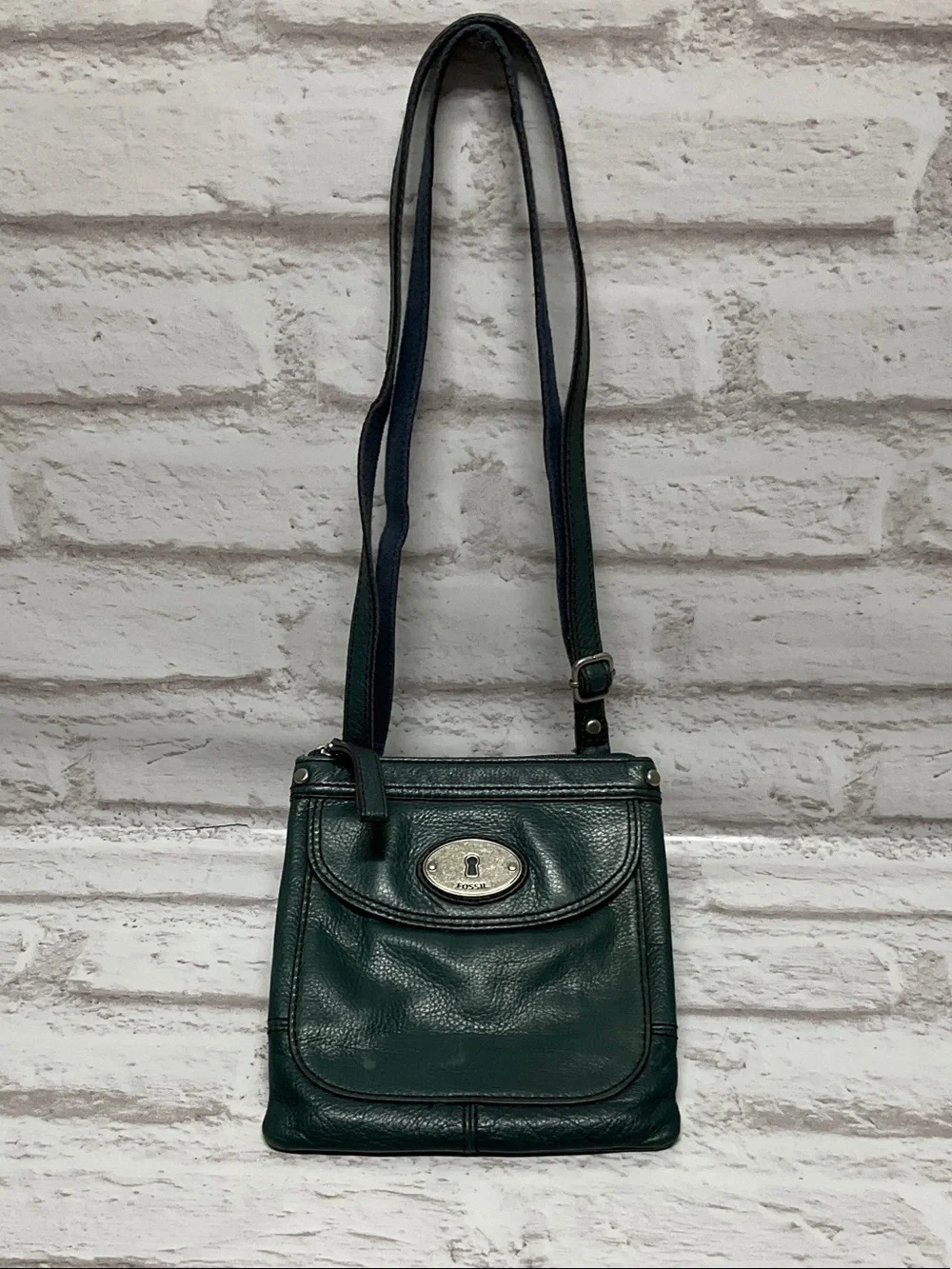 Fossil Teal Green Leather Crossbody with Front Flap